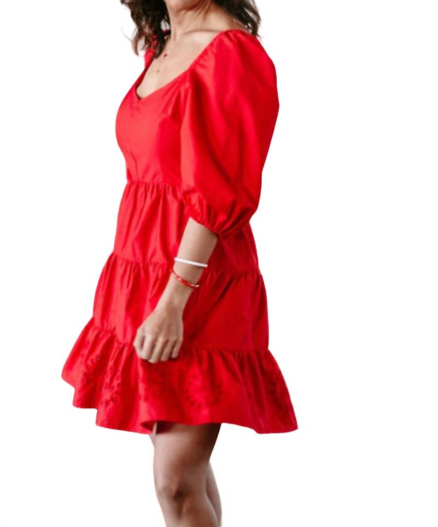Skies Are Blue - Davina Puff Sleeves Fit & Flare Eyelet Dress