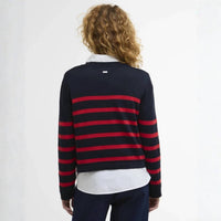 Barbour Fern Striped Crew Neck Jumper in navy poppy red 1 - women's sweater - detail view