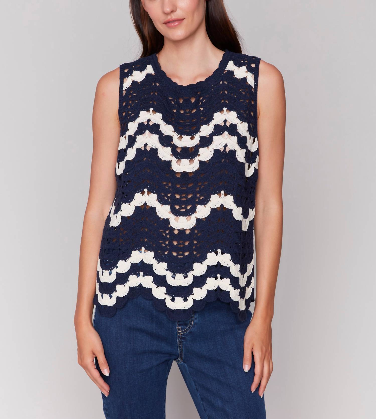 Charlie B - Color Wave Crochet Crew Neck Tank Top