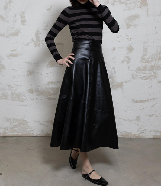 Byrd - Harper Faux Leather Flare Midi Skirt