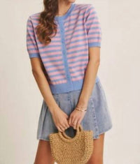 In February - Fresh Pop Stripe Button-down Sweater Cardigan
