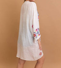 LETO Floral Embroidered Anemone Kimono in white - women's cardigan - detail view