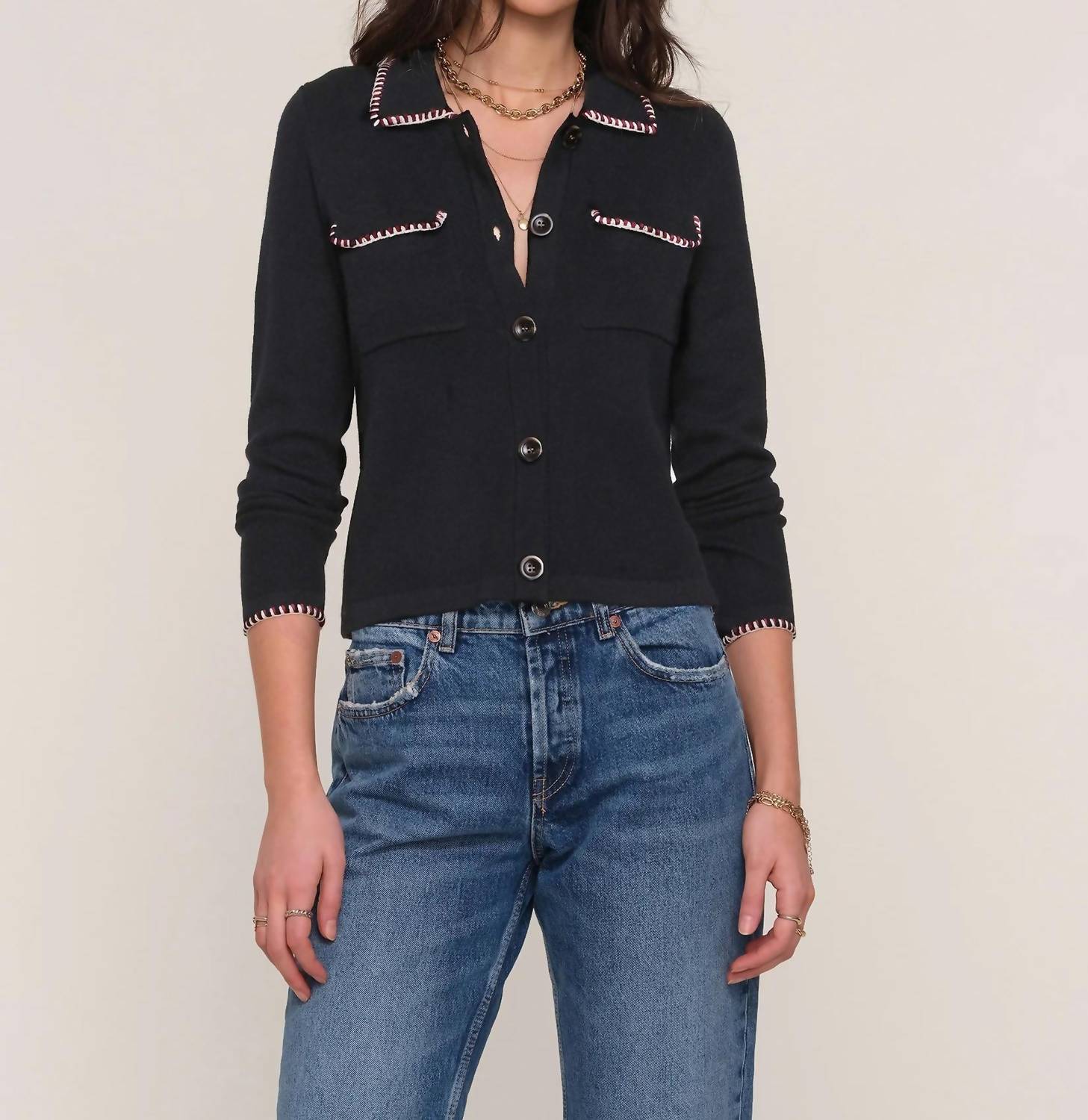 heartloom Kailyn Collared Cardigan in black - women's cardigan