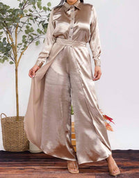 Karen T Design - Button Down Shirt And Open Pants Set