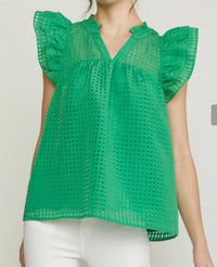 And The Why - Sheer Gridded Baby Doll Ruffled Top