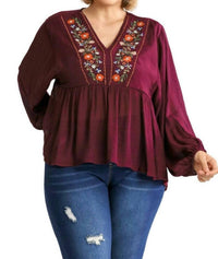 Umgee - Floral Embroidered Top - PLUS