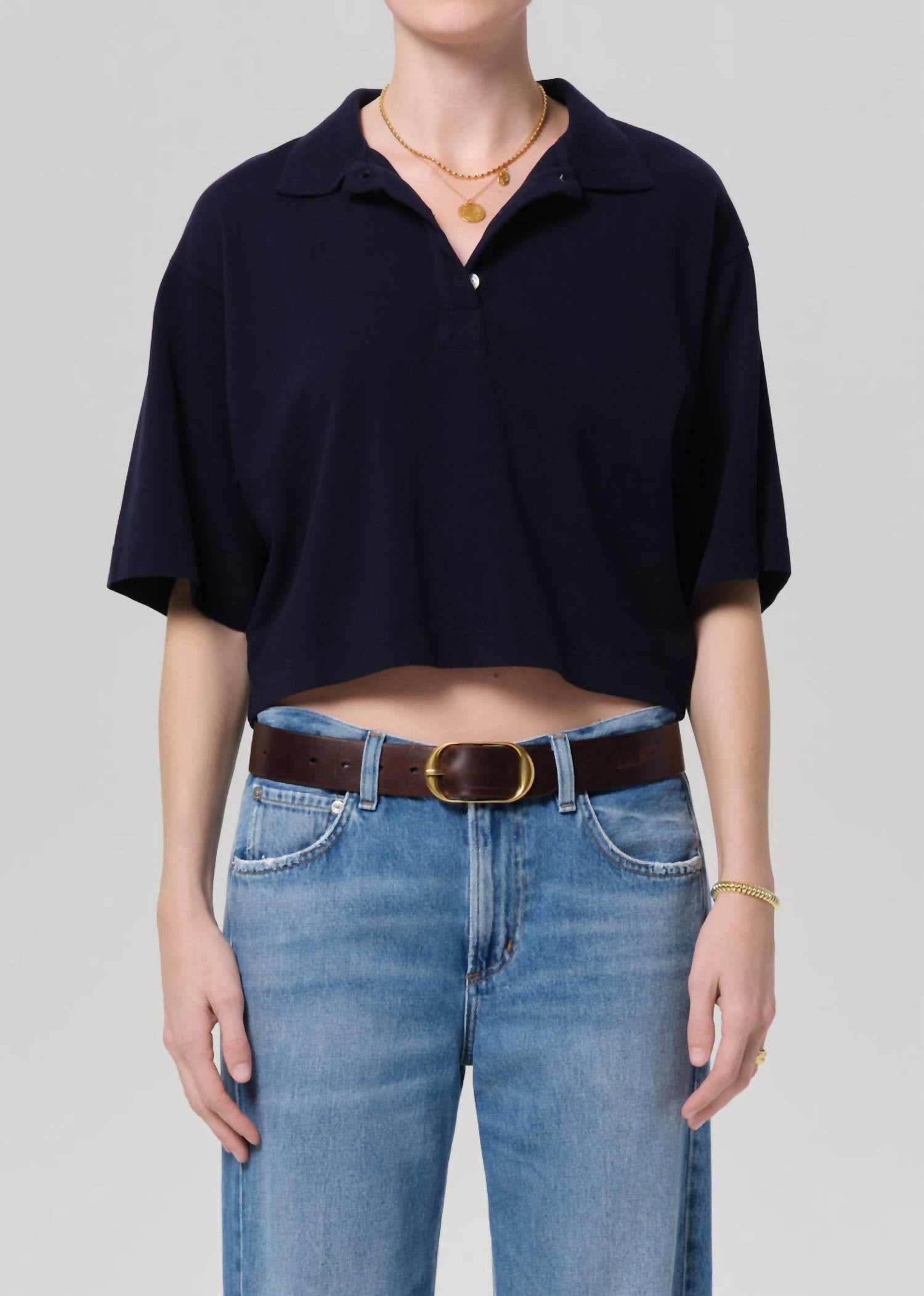 Citizens of Humanity Lowen Polo Shirt in true navy - women's t-shirt