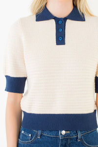 THML Short Sleeve Knit Top in cream - women's blouse - alternate view