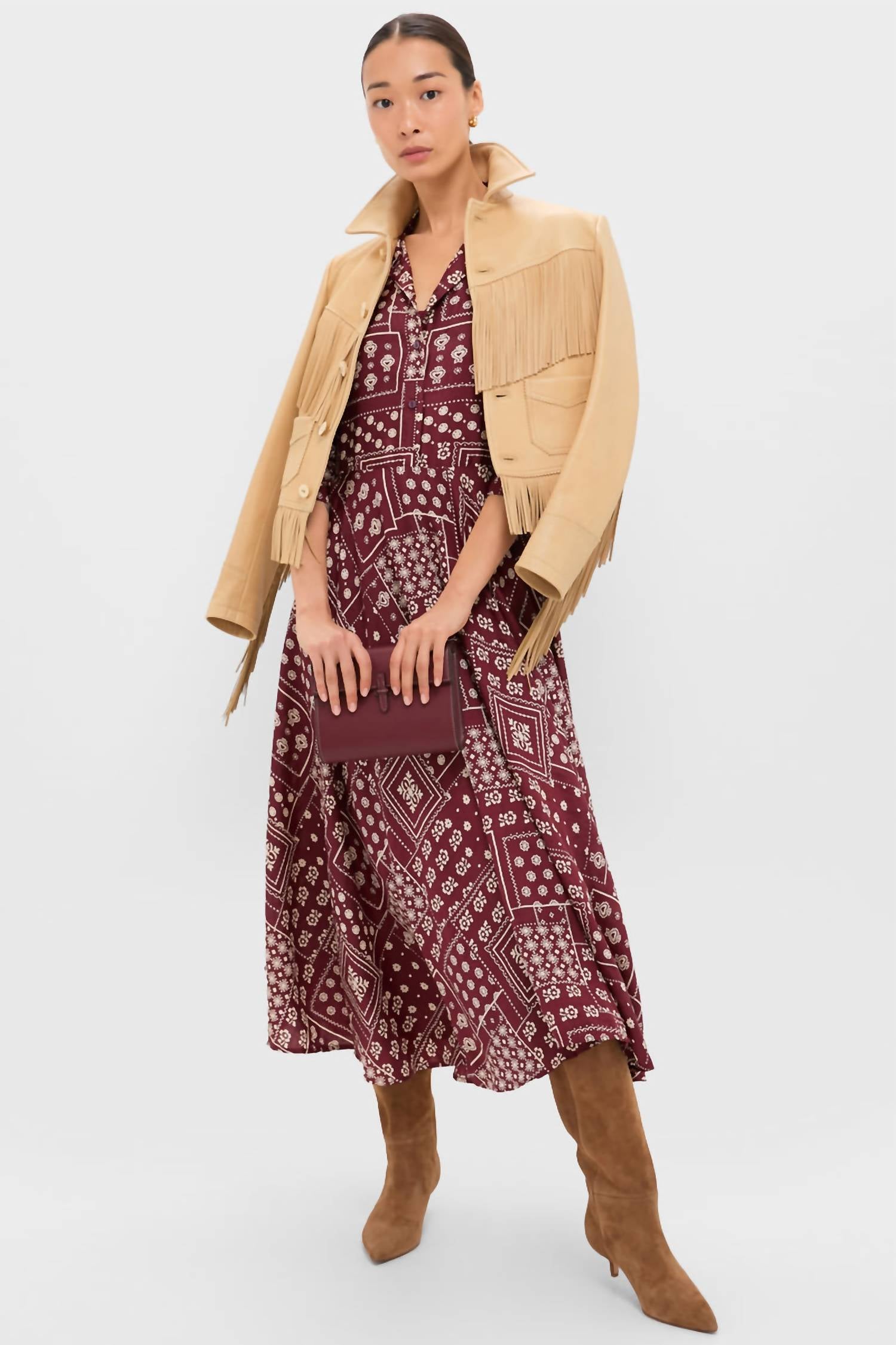 ALIX OF BOHEMIA Aelin Panel Silk Dress in brown saddle - women's dress - alternate view