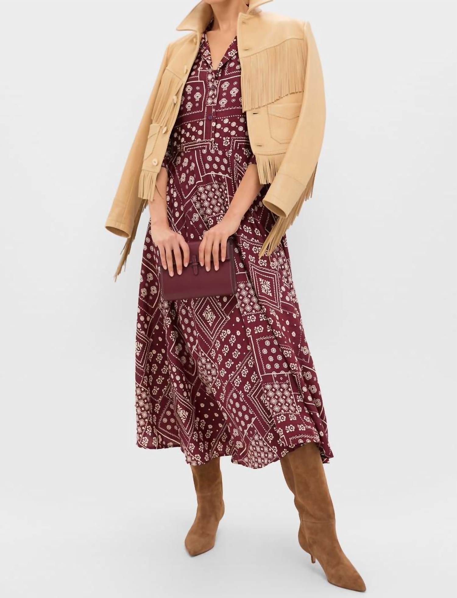 ALIX OF BOHEMIA Aelin Panel Silk Dress in brown saddle - women's dress - detail view