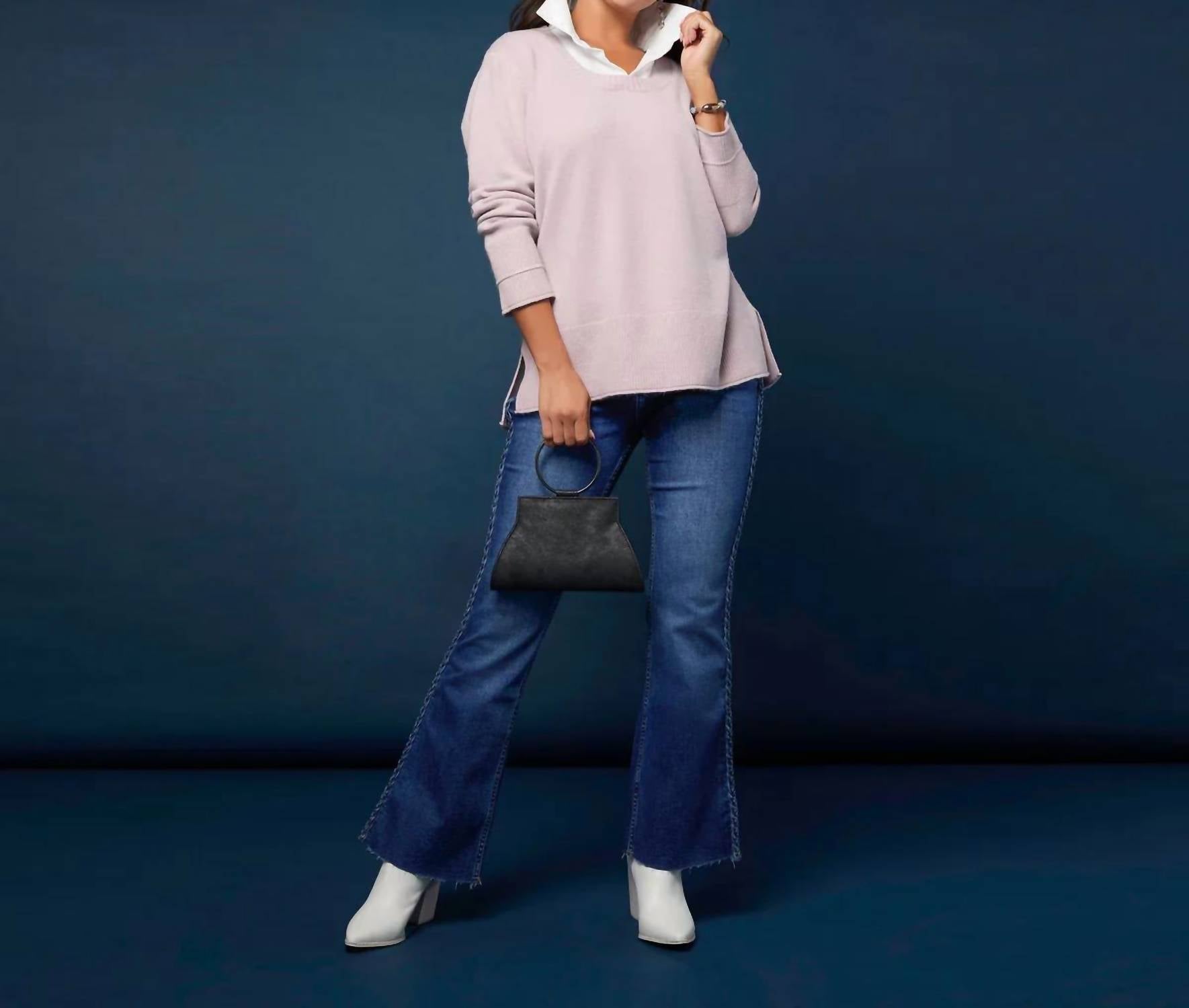 Coco + Carmen - Heavenly Luxe Crew Neck Sweater With Woven Collar