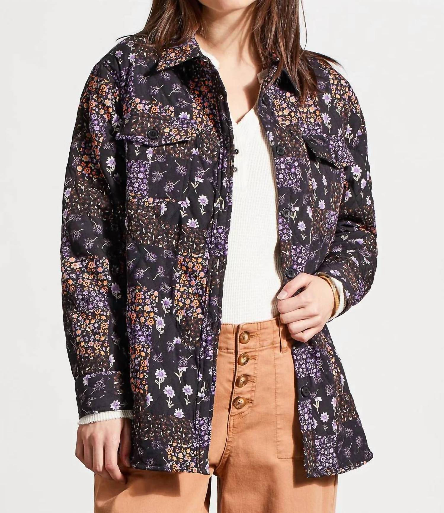 TRIBAL Printed Quilted Jacket in black - women's jacket - detail view