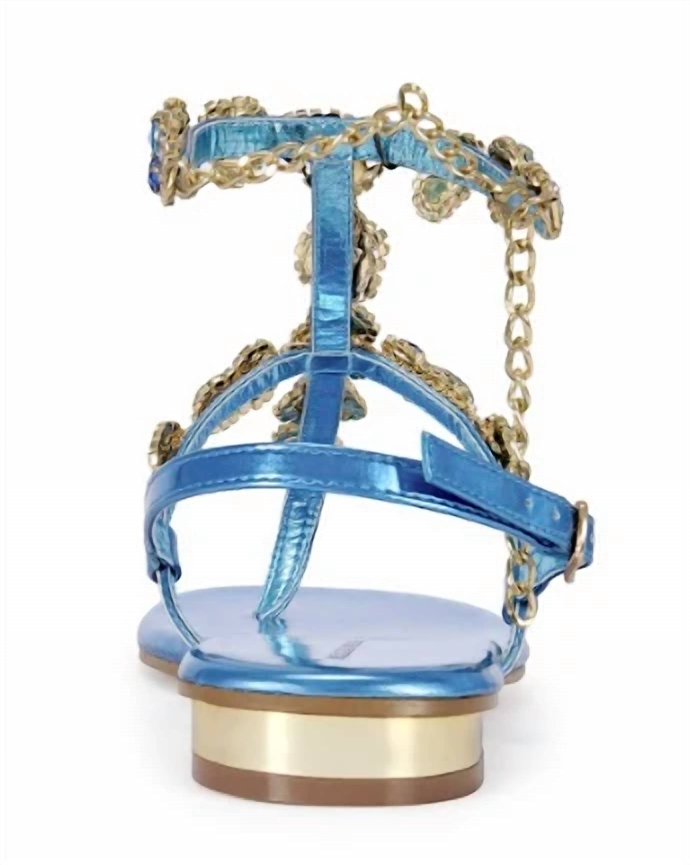 Azalea Wang - Women's Marinella Jewel Embellished Ankle Wrap Thong Sandals