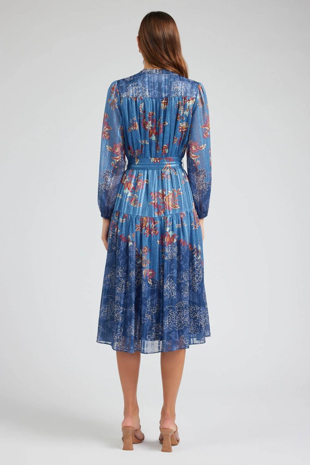 Current Air - Floral Mandarin Collar Midi Dress