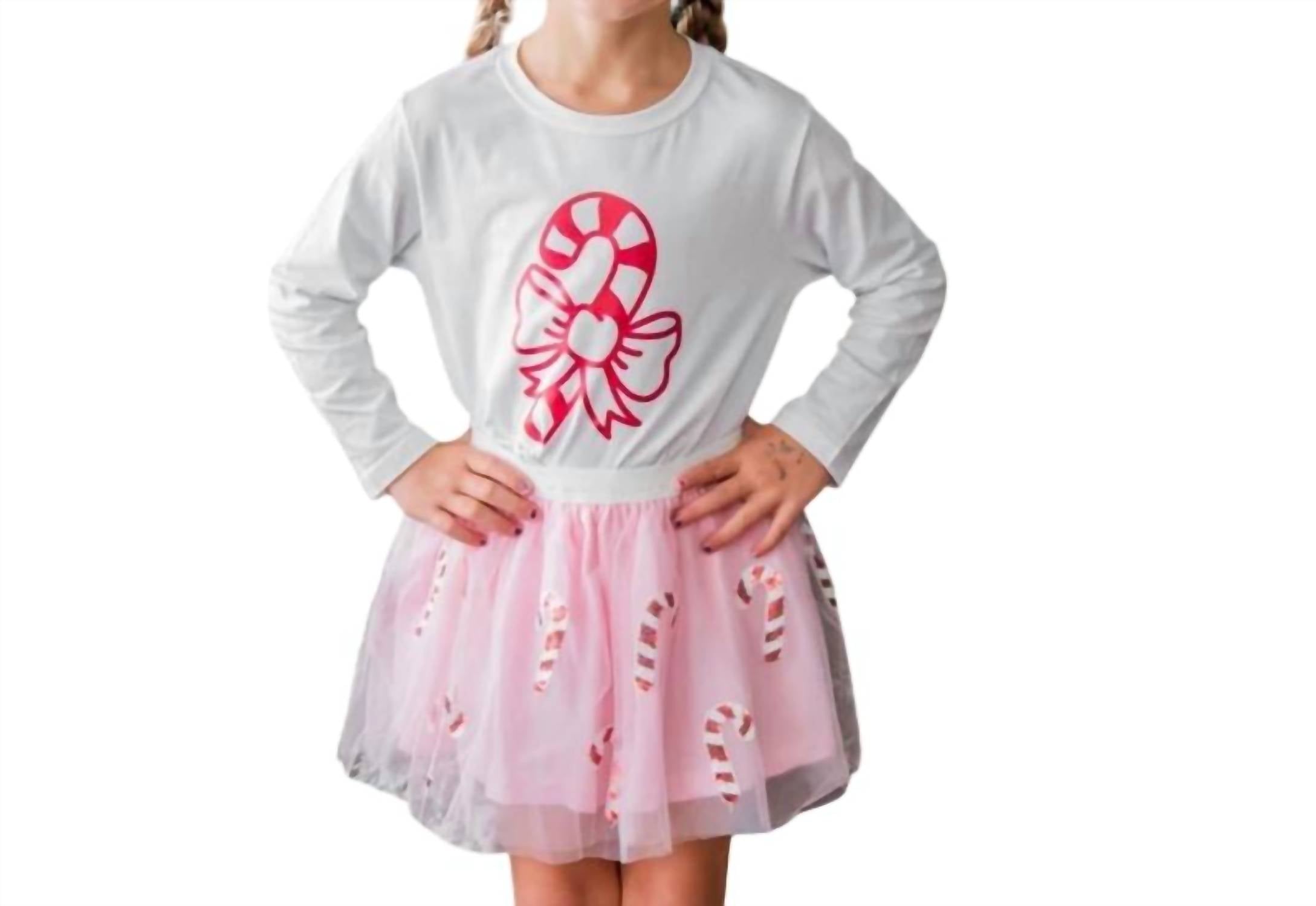 Sweet Wink - Kid's Girls Candy Cane White Holiday Tee Top