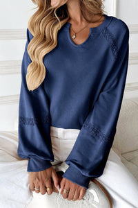 Anna-Kaci - Lace Trim Long Sleeve Knit Sweatshirt