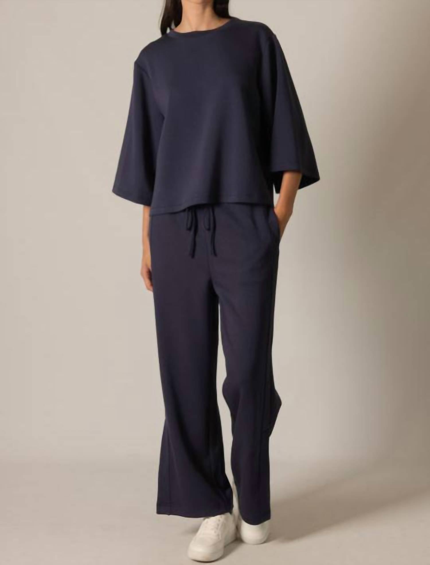 P.CILL Tru Side Binding Wide Leg Pants in navy - women's pants - view 4