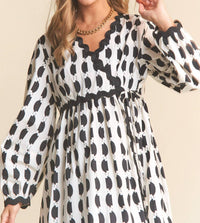 J.NNA Spots Pattern Wavey Trim Midi Dress in cookies and cream - women's dress - view 6