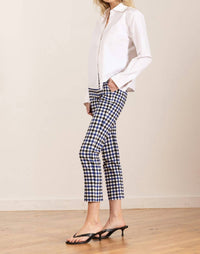 Avenue Montaigne Lulu Straight Cropped Pant in check blue black - women's pants - detail view