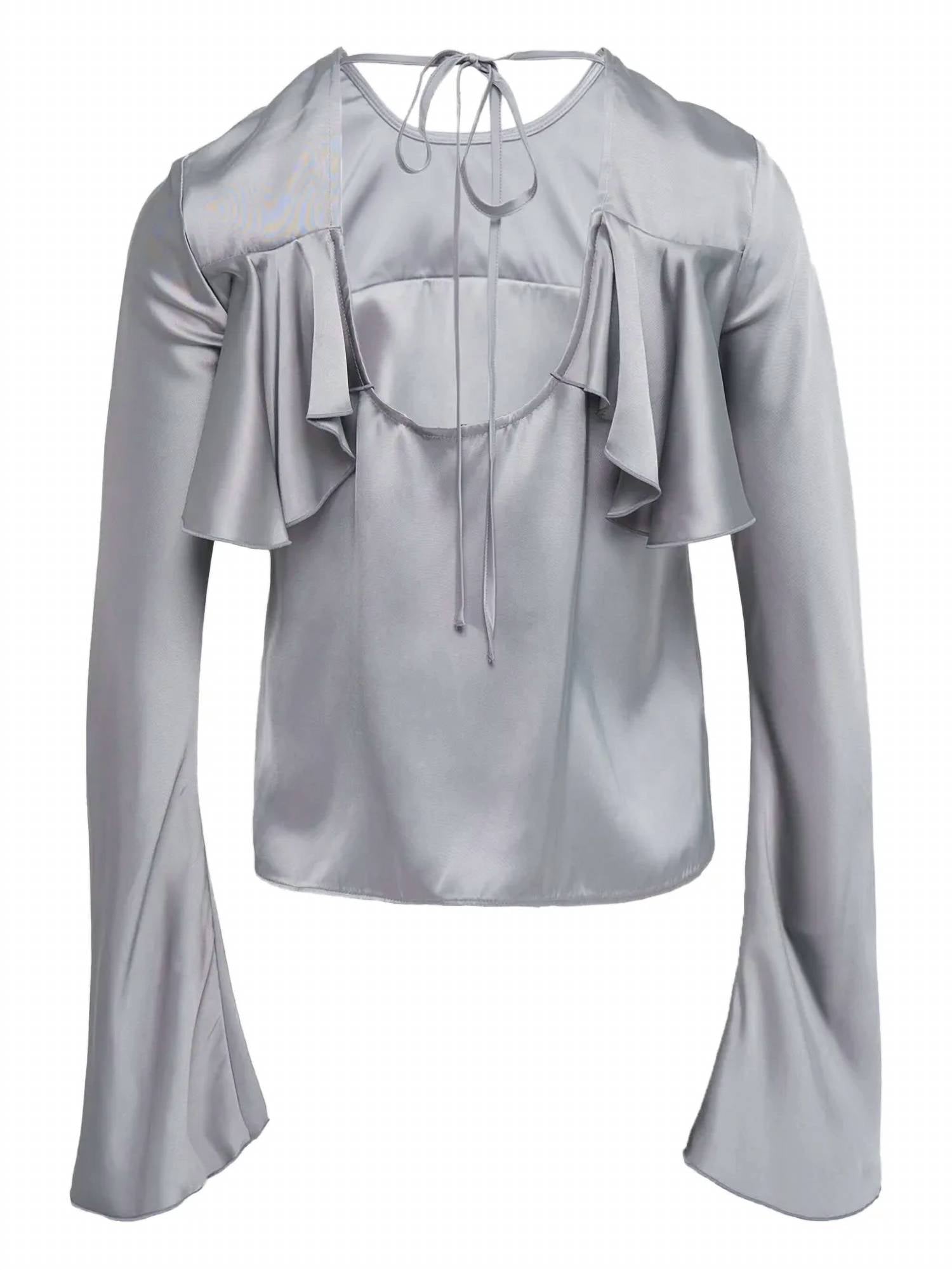 Ganni - Women's Double Viscose Satin Ruffle Top