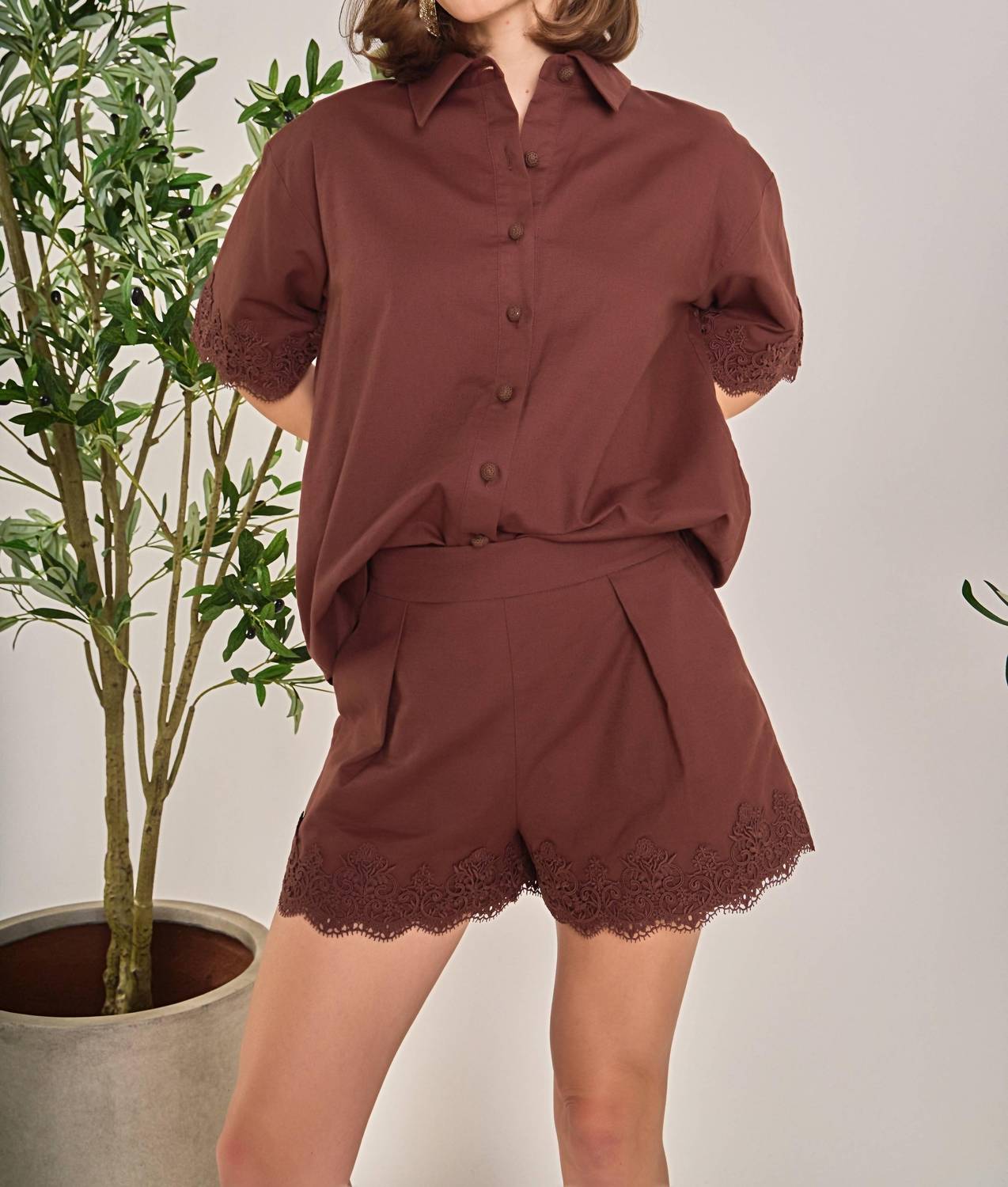 English Factory - Women's Midnight Lace Linen Shorts