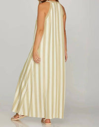 She + Sky - Striped Halter Neck A-line Maxi Dress