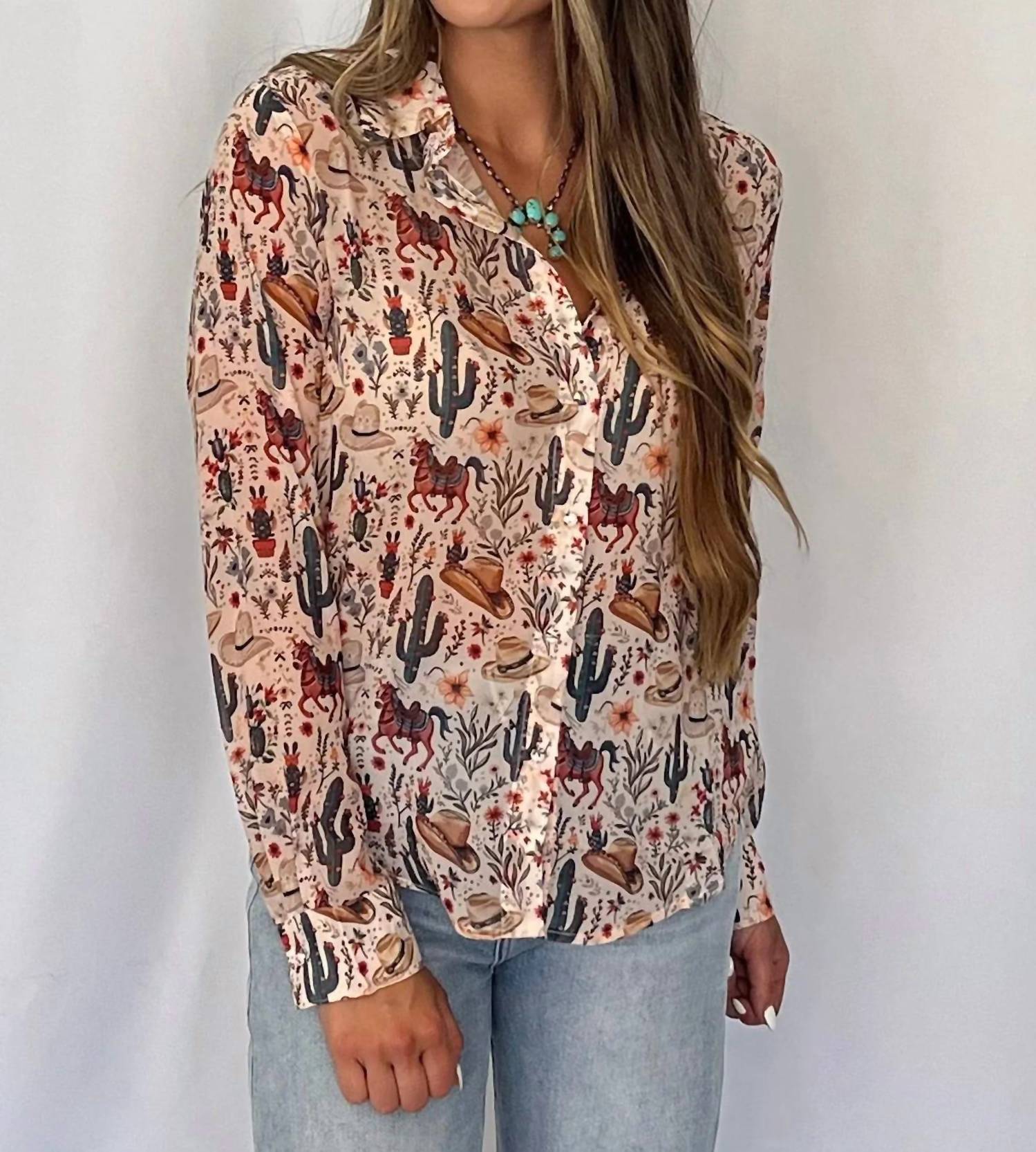 Blue B - Painted Desert Western Chiffon Button-up Blouse