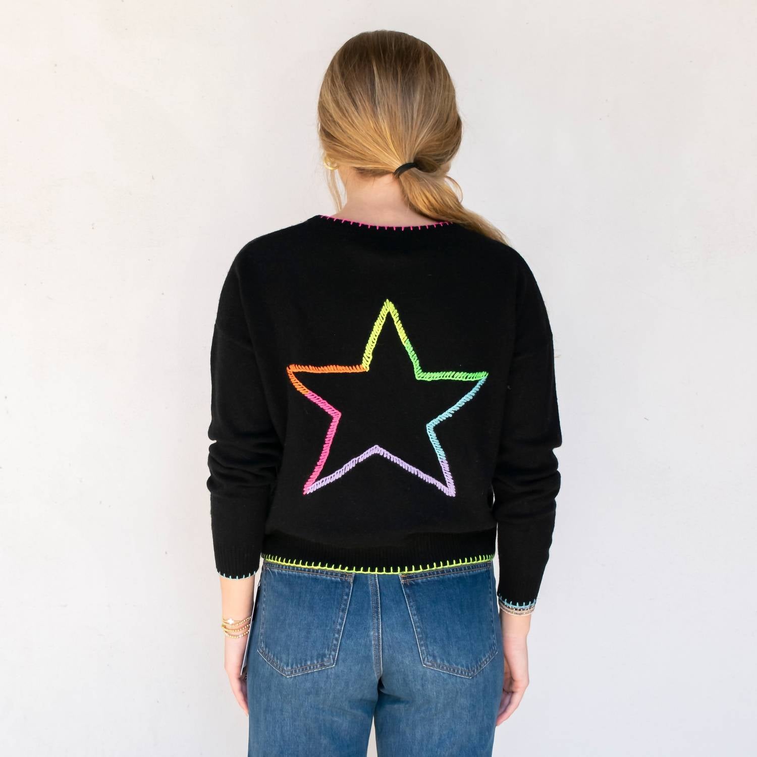 Brodie Cashmere - Rainbow Stitch Star Crew Sweater