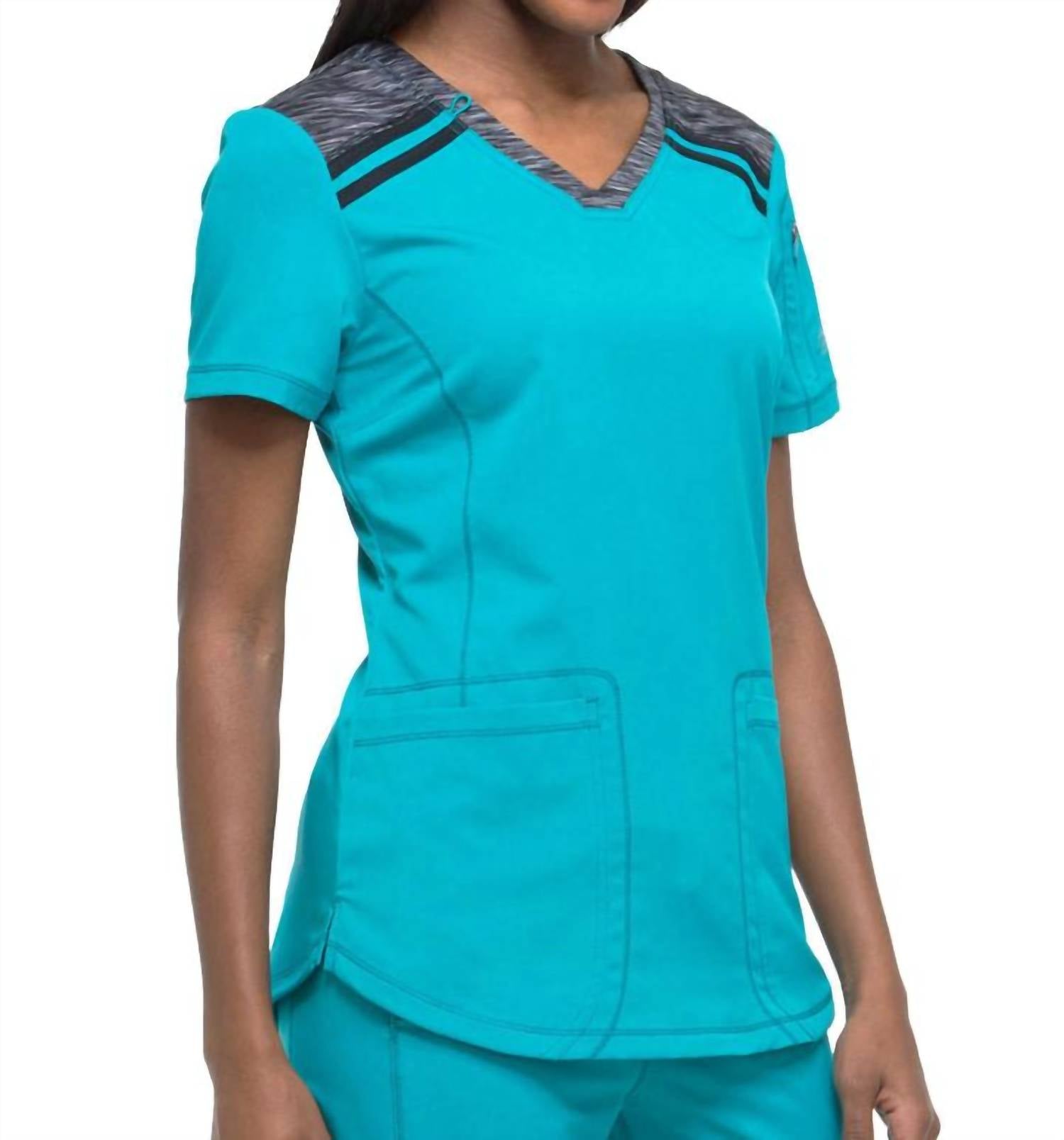 Dickies Colorblock Scrub Top in teal - women's t-shirt - view 4