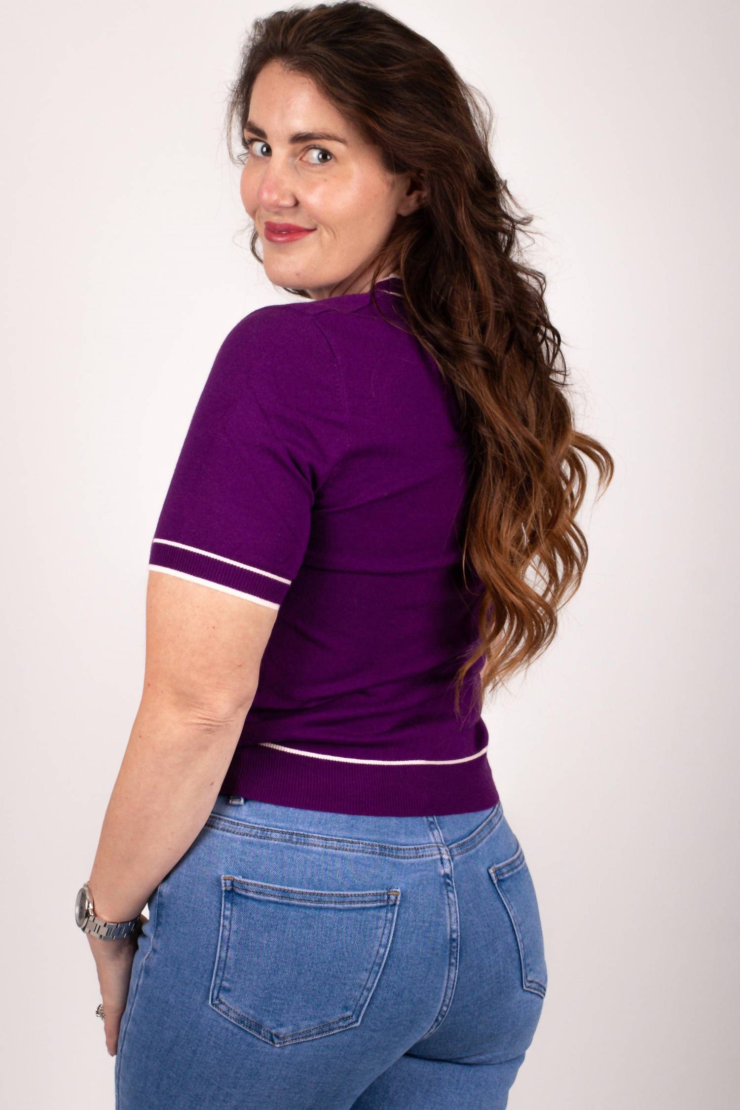 Q2 Regal Essence Short Sleeve Sweater in purple - women's sweater - alternate view