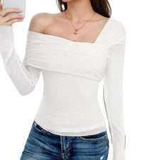 Miss Sparkling - Pamela Long-Sleeve One-Shoulder Mesh Top