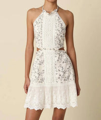 Olivaceous - Elara Embroidered Halter Mini Dress