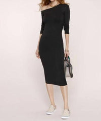 heartloom Asymmetrical Rib Jersey Midi Dress in black - women's dress