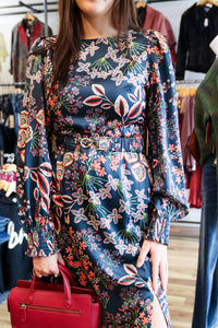Fate - Balloon Sleeve Wtih Self Belt Midi Dress
