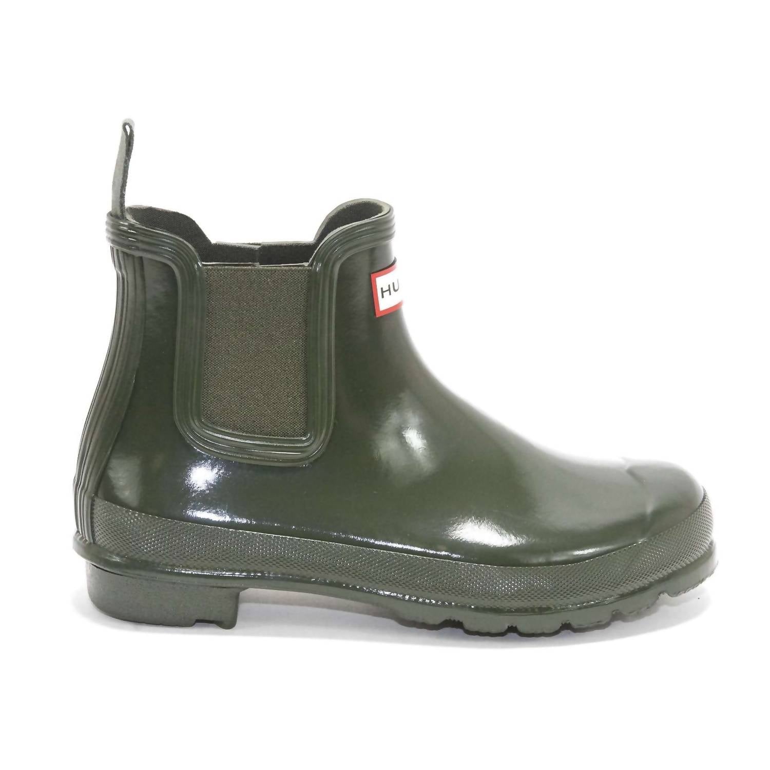 HUNTER Women's Chelsea Gloss Rain Boots in dark olive - women's shoe - alternate view