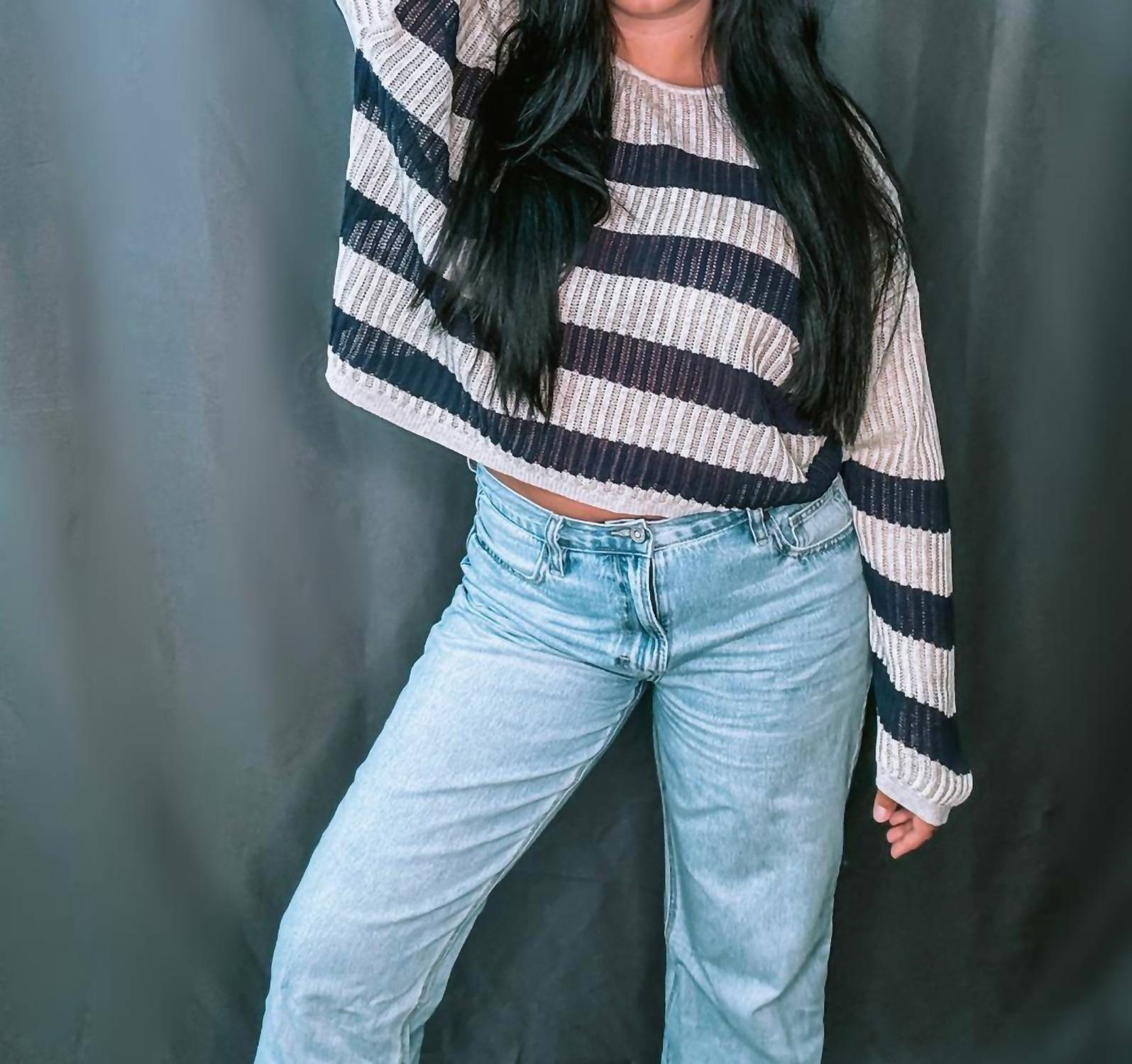 By Together Striped Knit Sweater in natural navy - women's sweater