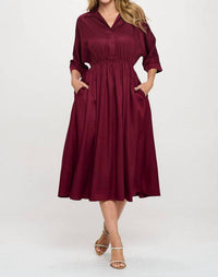 Reneec. - Collared V Neck Midi Dress With Pockets