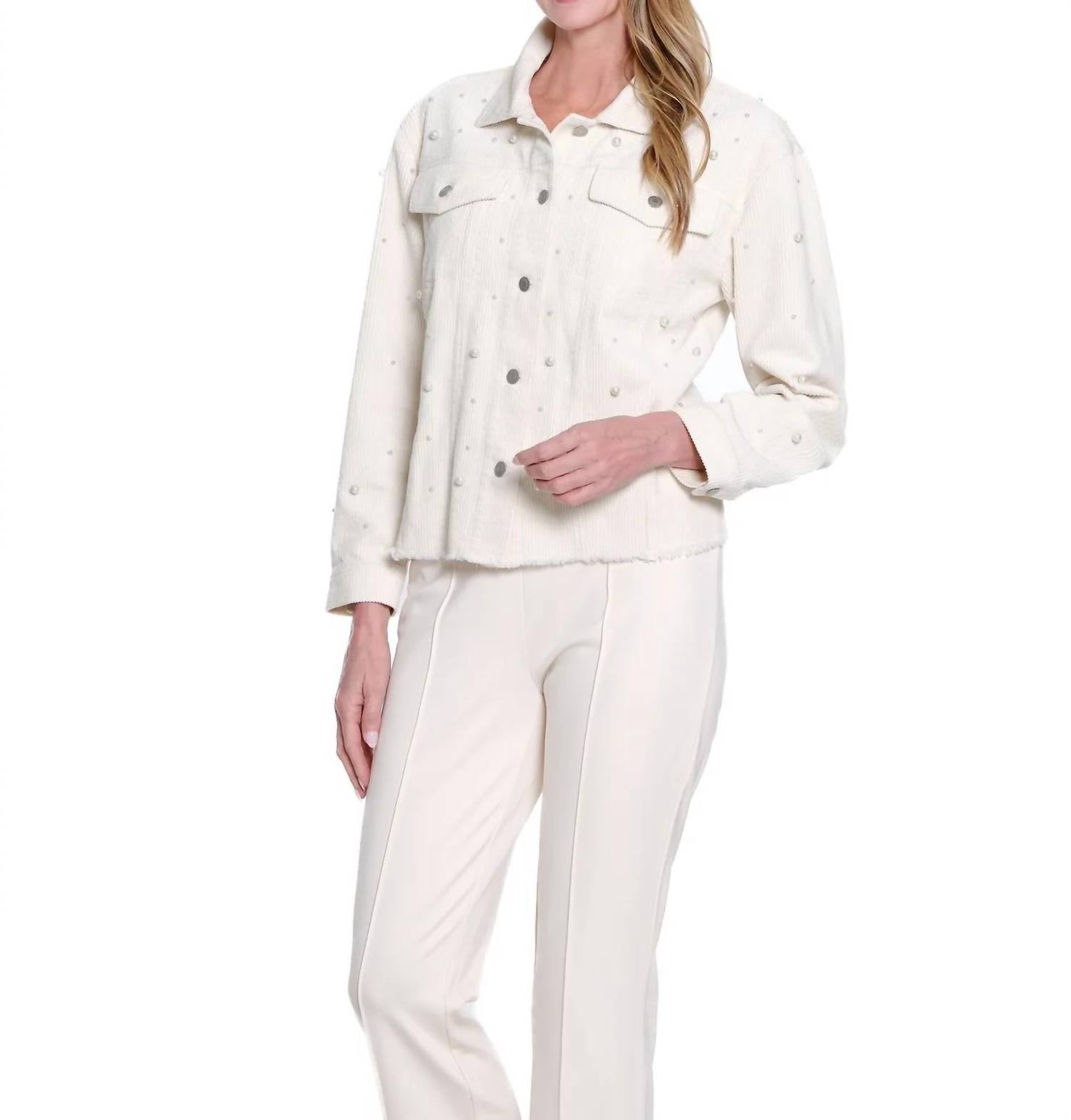 Multiples Embellished Corduroy Jean Jacket in cream - women's jacket - alternate view