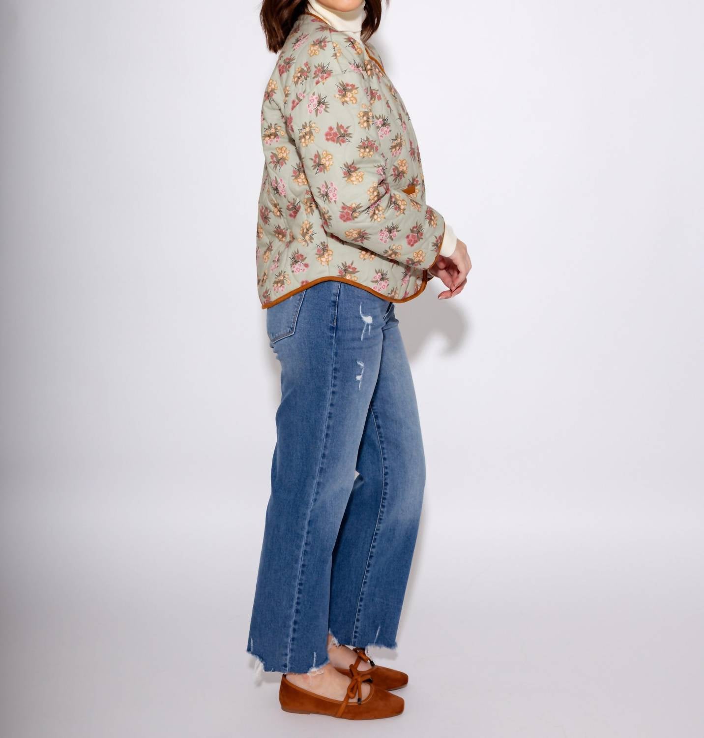 THML Floral Quilted Jacket in multi color - women's jacket - detail view