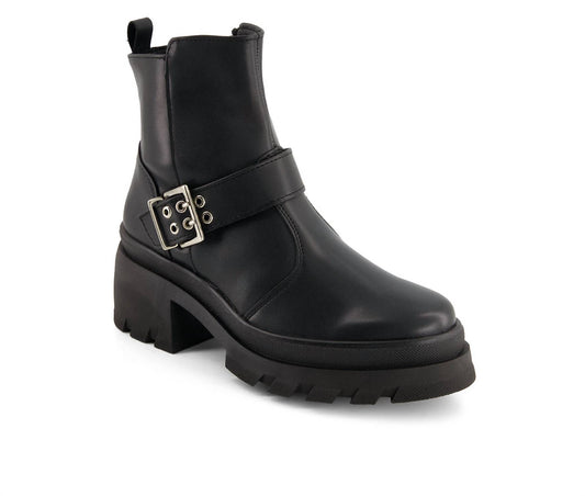 Andrea - Women's Biker Boots With Buckle