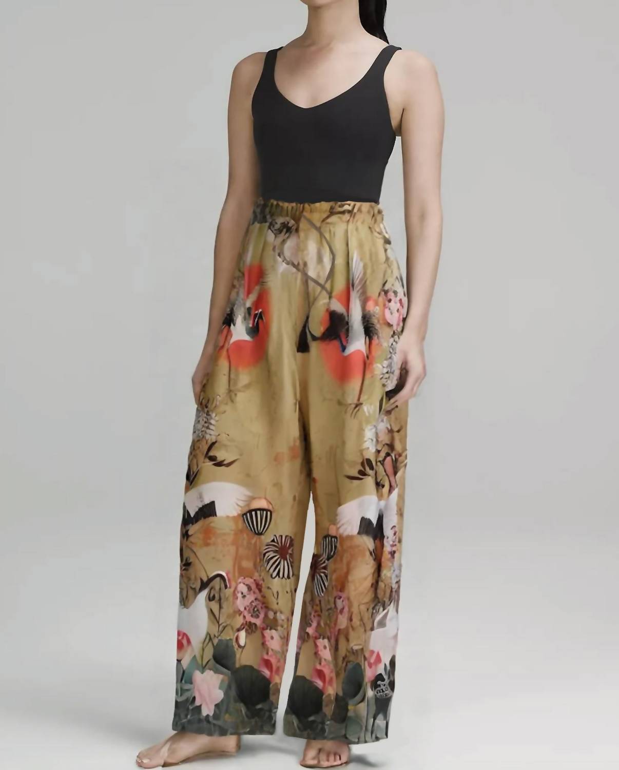 Cienna Lotus Sunset Pant in black multi - women's pants - detail view