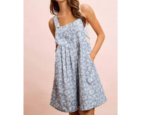 Bibi - Flower Printed Washed Twill Denim Shortall