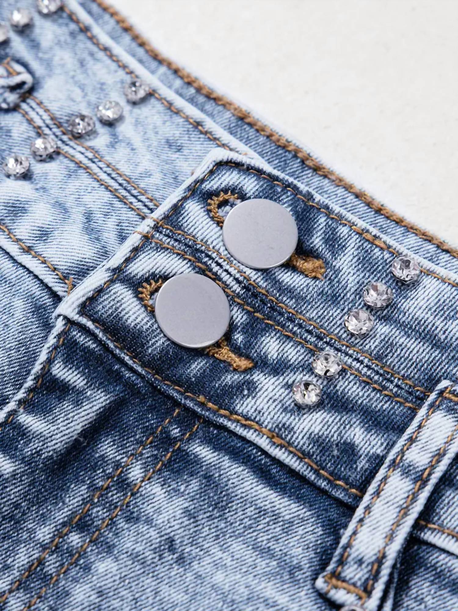 Threaded Pear - Rhinestone Raw Hem Short