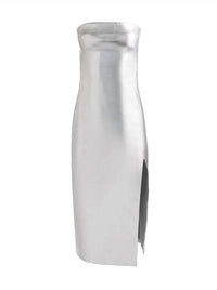 Alice + Olivia - Kelly Shiny Vegan Leather Hi Slit Midi Dress