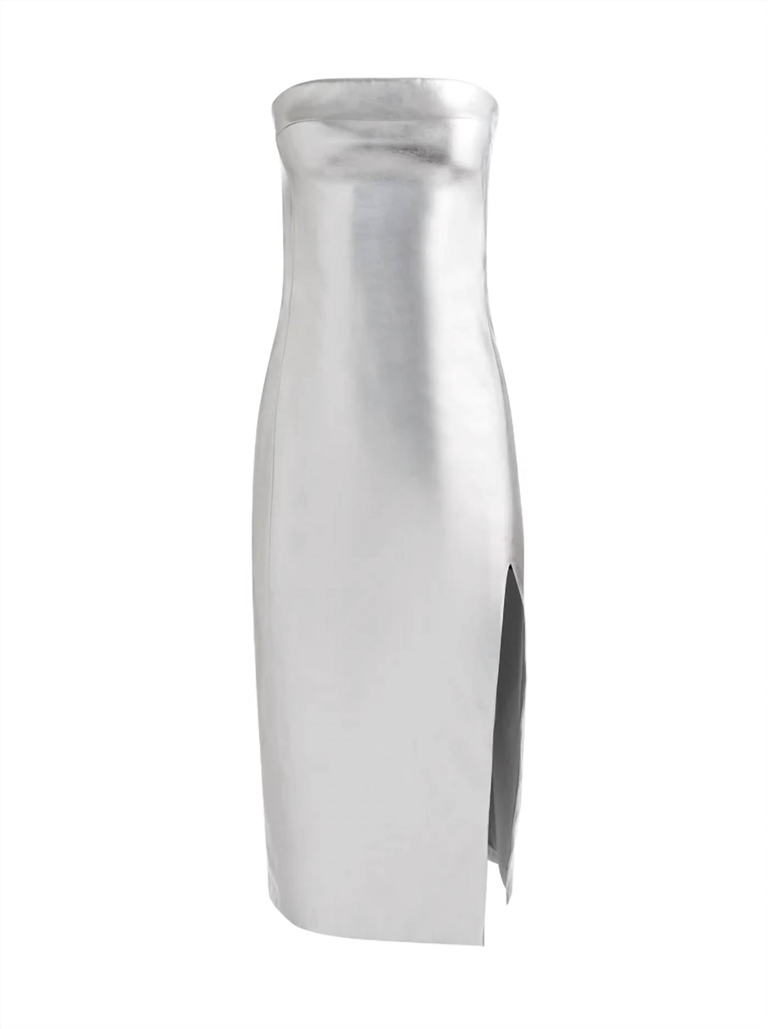 Alice + Olivia - Kelly Shiny Vegan Leather Hi Slit Midi Dress