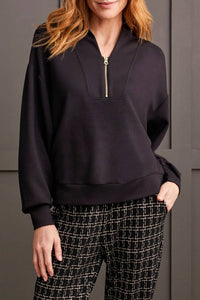 Tribal - 1/4 Zip Drop Shoulder Top