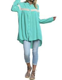 Kori - Button Up Lace Trim Tunic