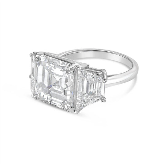 Diana M Jewels - 12.00cts Asscher-cut Lab-grown Diamond Ring With 1.50cts Trapezoid Side Stones