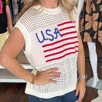 Main Strip - Open Knit USA Top