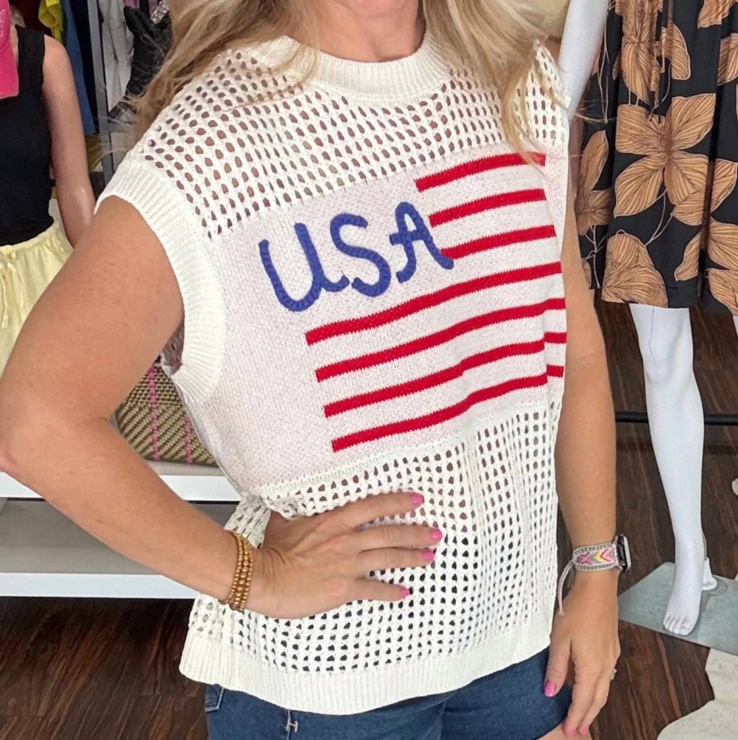 Main Strip - Open Knit USA Top